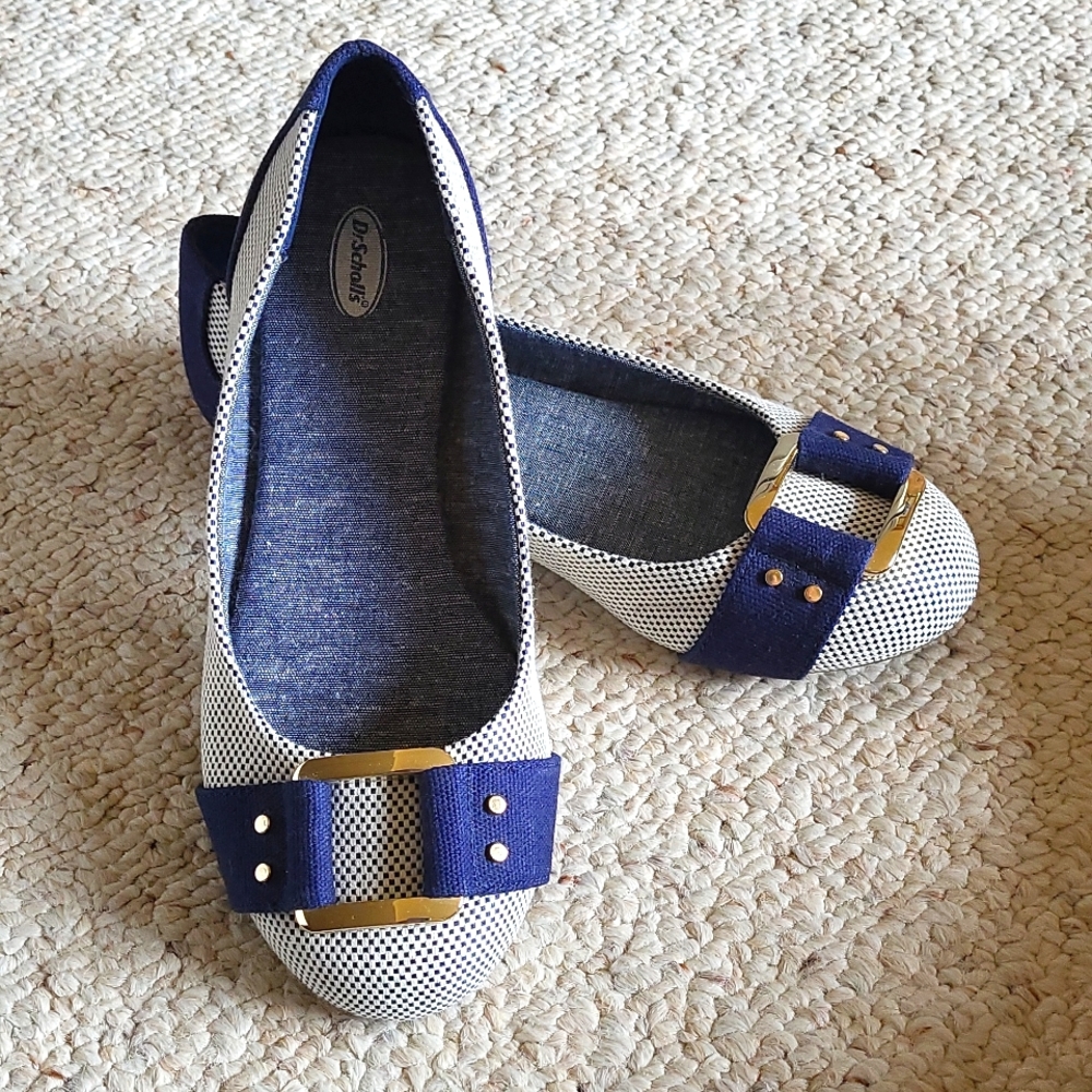 Dr. Scholls Flats -White with Blue with buckle